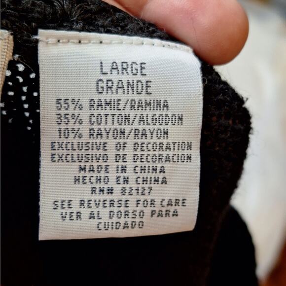 Capacity Women Large Black Knit Embroidered Floral Ribbon 90s Vintage Sweater - Picture 4 of 8